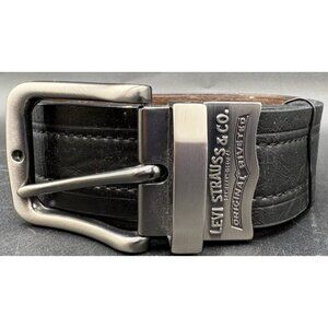 Levi Men's Belt Leather Black Brown Distressed Silver Reversible Size 40/100 GUC